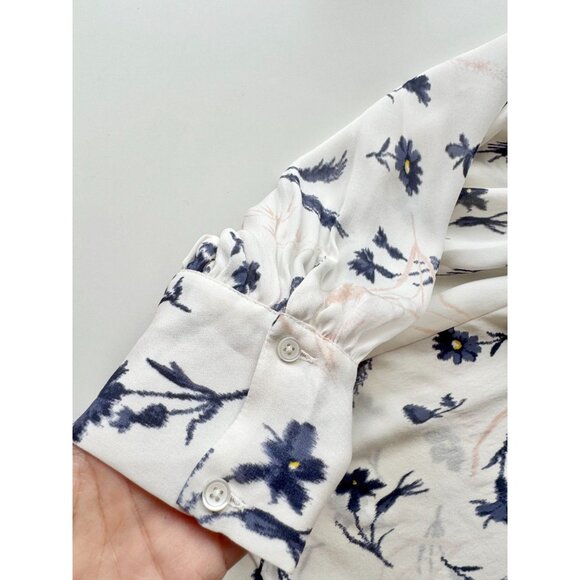 JOIE Yadra White Floral Double Faced 100% Silk Georgette V-Neck Blouse, Size L - Picture 9 of 16